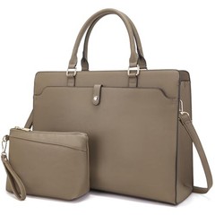 15.6″ Vegan Leather Laptop Bag for Women Lightweight Water-Resistant Camel