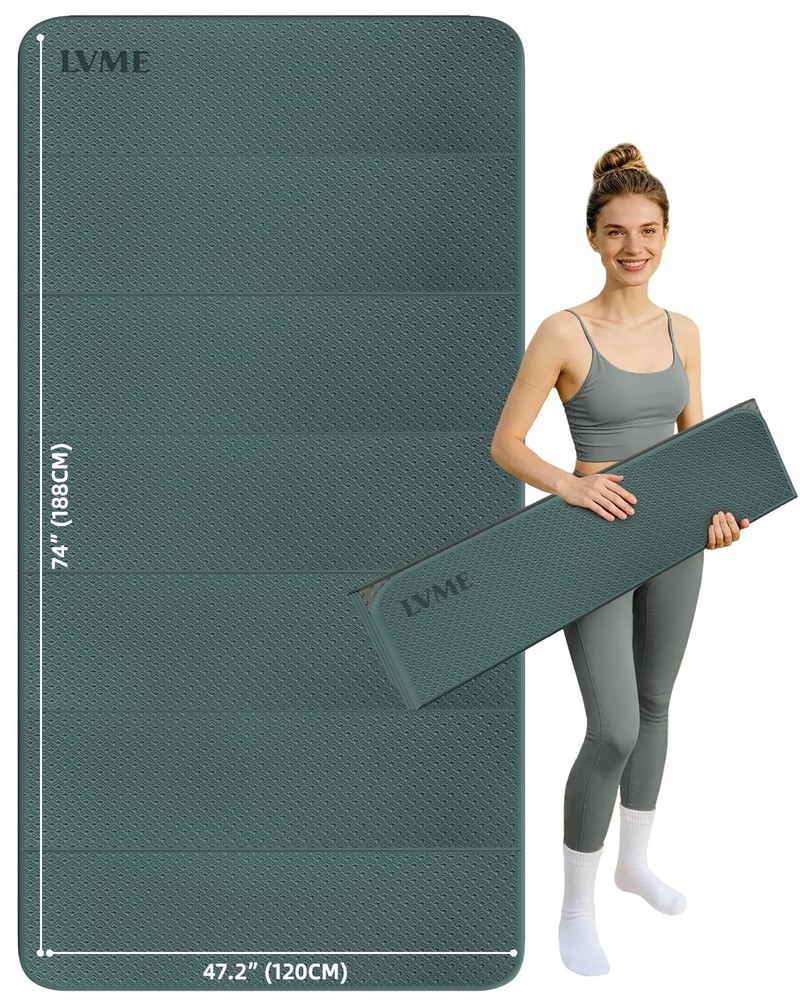 Large Yoga Mat, 74″x47.2″ Extra Wide & Long Foldable Yoga Mat, 0.4″ Thick Fol…