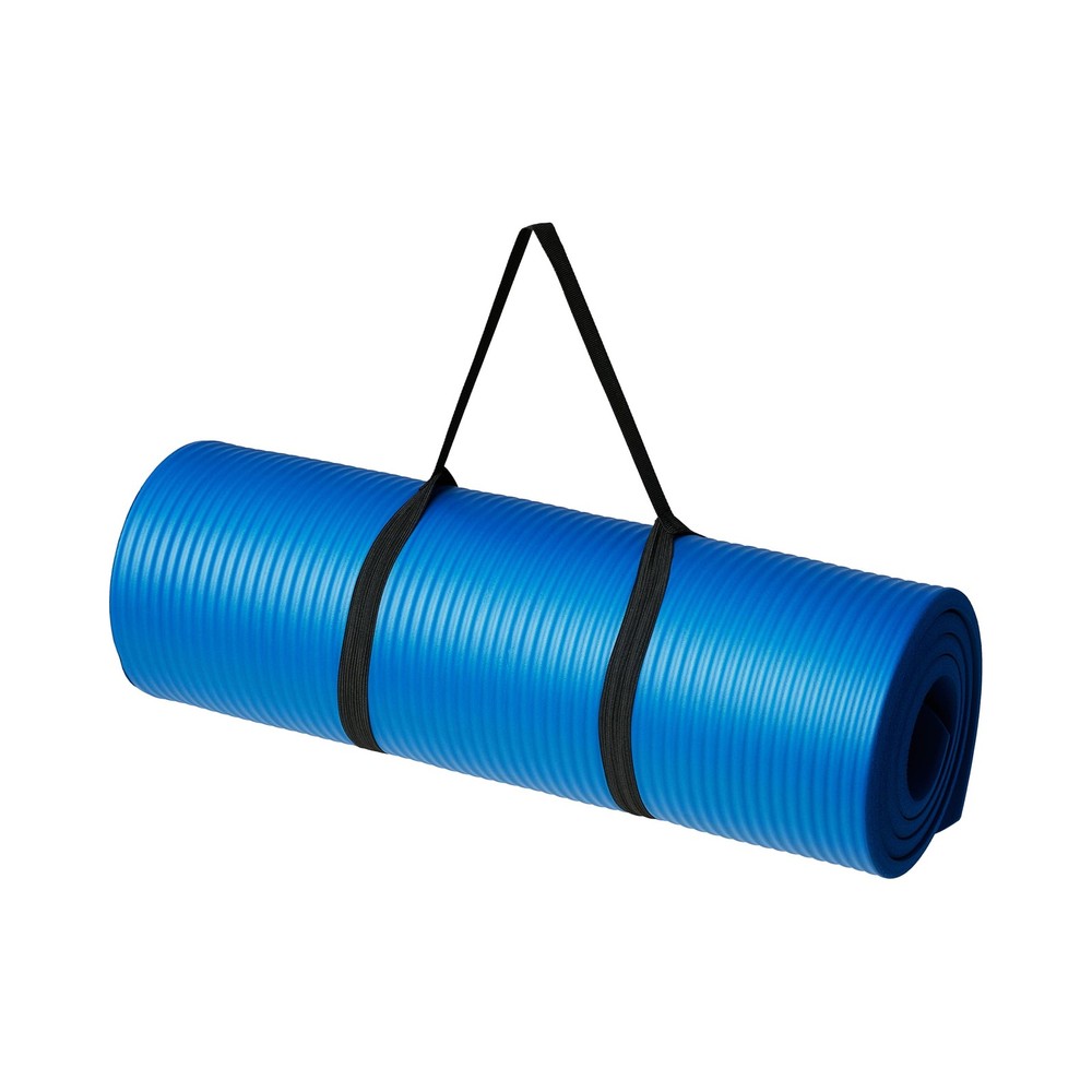 Amazon Basics 1/2 Inch Extra Thick Exercise Yoga Mat with Carrying Strap Blue