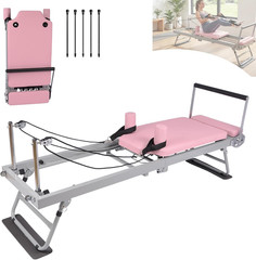 Pink Foldable Pilates Reformer Machine for Home Gym, Professional Workout Equipm