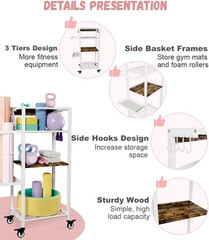 Yoga Mat Storage Rack with Wheels, 3 Tier Home Gym Workout Equipment Organizer f