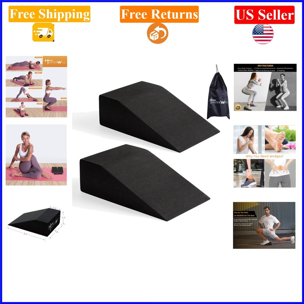 Yoga Wedge Blocks & Calf Stretchers Pack with Gym Bag, Supports Yoga & Fitness
