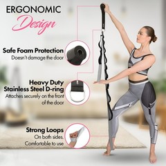 10-Loop Yoga Strap with Door Anchor – Stretch Strap for Flexibility, Deep