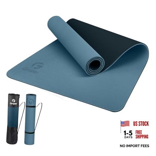 Non-Slip Yoga Mat – Eco Friendly – 0.31x24x72 Inches – Grey Blue/Black