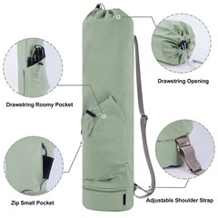 Multi Functional Yoga Mat Bag, with 2 Pockets for Bottle and Wet Items, Green