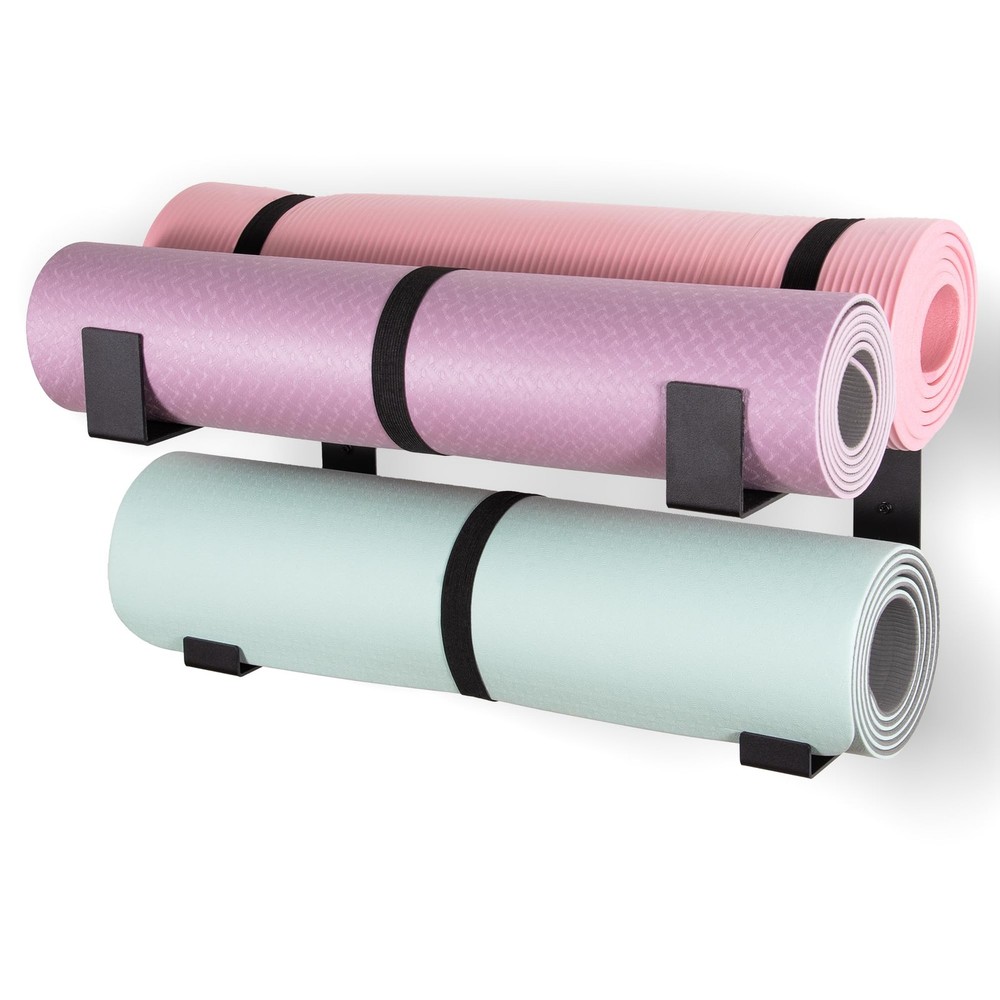 2 Tier Adjustable Width Yoga Mat Holder Protective Padding Wall Mount Steel