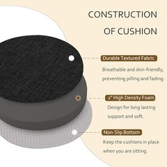 Round Chair Cushions for Dining Chairs Non Slip High 16x16x2 inch Black