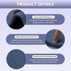 Large Yoga Mat Thick, 76″x32″x0.31″Wide POE Exercise Mat with Non Navy Blue