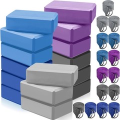 30 Pack Yoga Block and Strap Set 15 Pcs Non-Slip Yoga Blocks with 15 Pcs Meta…