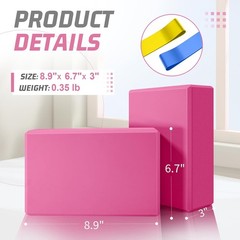 Yoga Blocks 2 Pack 3x6x9IN Foam Block Supportive Latex-with Stretch Band, Non…
