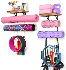 2 PACK Yoga Mat Holder Wall Mount Yoga Mat Storage Shelf Rack Home Gym Access…