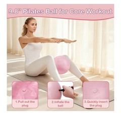 Pilates Kit for Women, 14-Piece Set, Pink, 14″ Ring, Ball, Bands