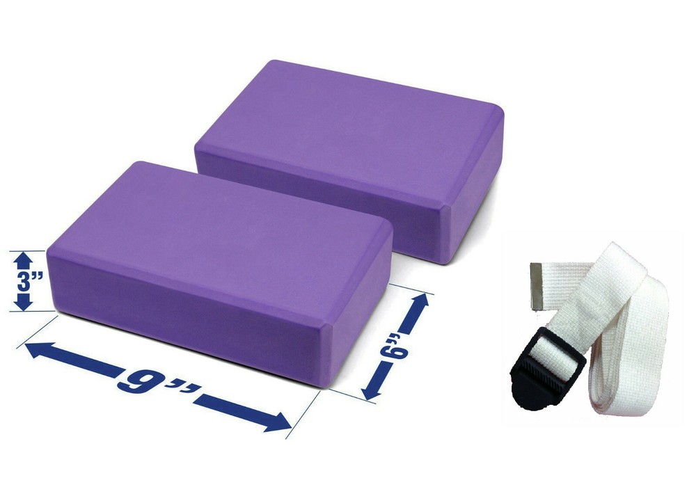YOGA Foam Exercise Blocks (2 Bricks) and Natural Cotton Strap Set