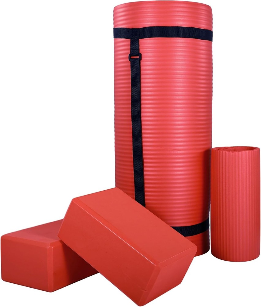 71×24 Inches Yoga Mat W/ Knee Pad & Optional Blocks – Extra 1-Inch Thick