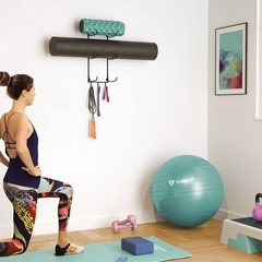 Art Deco Yoga Mat Storage Rack – 3 Hook Wall Mount Organizer, 5-Sectional Design