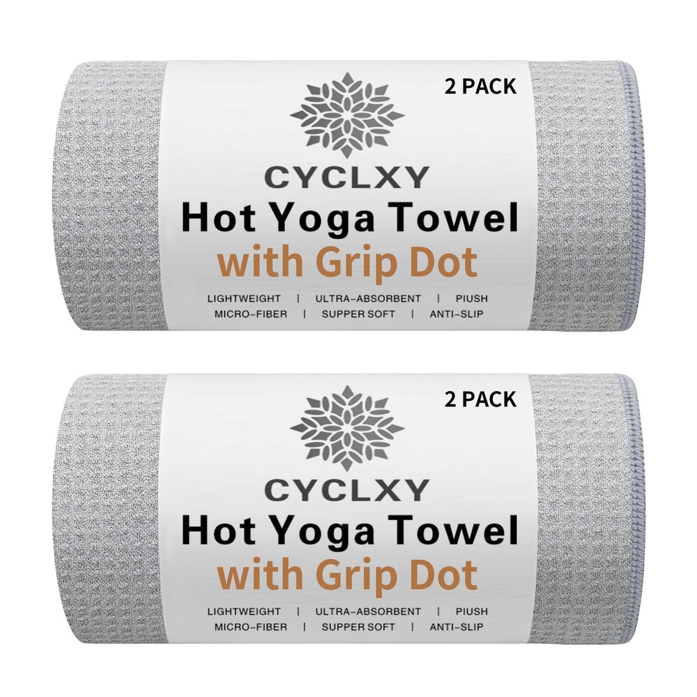 Cyclxy 2 Pack Hot Yoga Towel Grip Dotstickyfiber Yoga Mat Towels Non Slip For