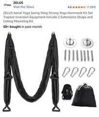 ZELUS Yoga Swing Black Retractable Buckles Kit w/ Straps, Hooks, Bag