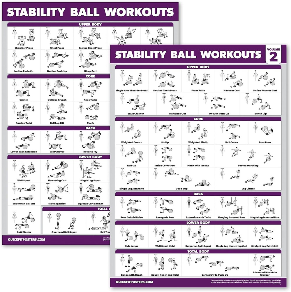 2 Pack – Yoga Ball Workout Exercises Volume 1 & Volume 2 – Stability Ball