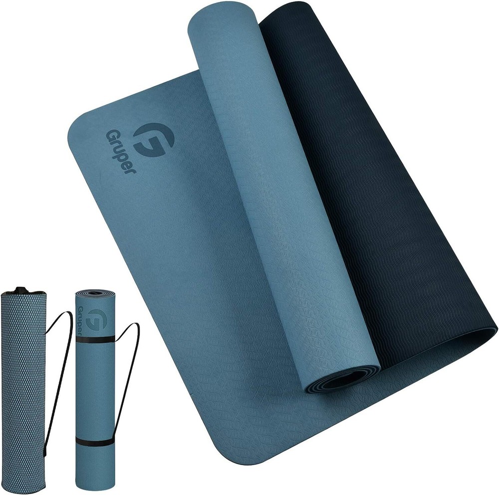 Gruper Yoga Mat Non Slip, Eco Friendly 0.24*24*72 Inches, 5.Grey Blue / Black