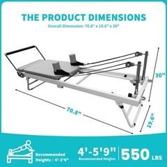 71″ Heavy Duty Pilates Equipment Foldable Pilates Reformer Machine for Home Gym