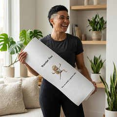 Warrior Two Cartoon Pose rubber yoga mat | Humorous Yoga Illustration