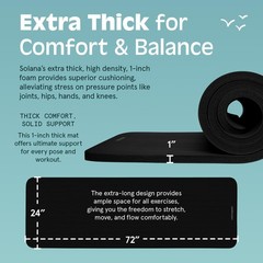 Retrospec Solana Yoga Mat 1″ Thick w/Nylon Strap for Men & 1 inch, Black