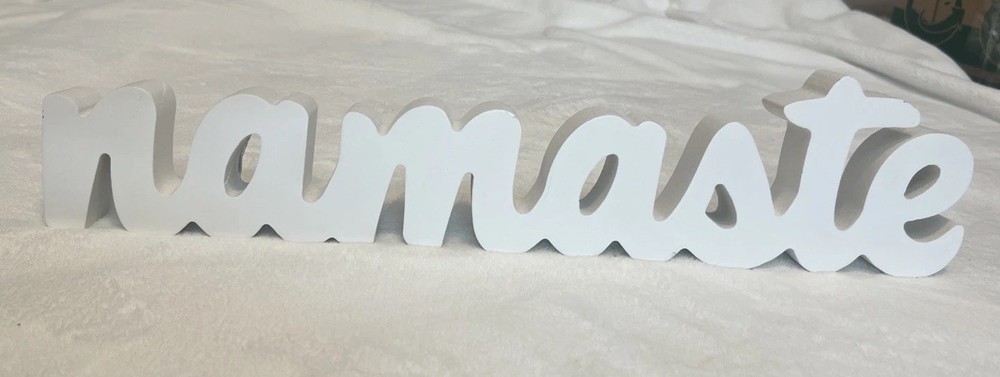 Namaste Wooden Inspiration Sign White Cursive Motivation