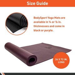 Body Sport 1/4″ Yoga Mat, Black – High-Density, Non-Slip Surface with Shock
