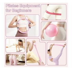 Pilates Kit for Women, 14-Piece Set, Pink, 14″ Ring, Ball, Bands
