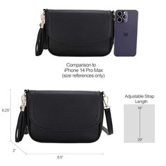 Small Crossbody Bags for Women Trendy Flap Saddle Purses with Tassel Black