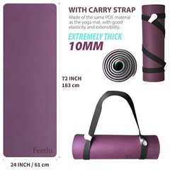 Yoga Mat with Strap – 10mm & 12mm Thick Yoga Mat, Non-Skid Dual Surface Wo
