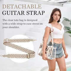 Clear Tote Bag for Women Stadium Approved Woven Crossbody Handbag Clear Beige