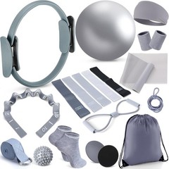 18 Pcs Home Pilates and Ring Circle Set Yoga Fitness Essentials Kit with 5 Re…