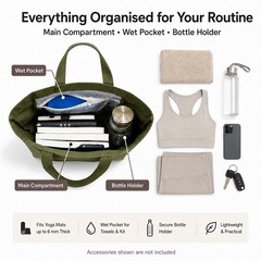 Yoga Mat Bag for Women, Cotton Canvas Tote with Wet/Dry Pocket, Bottle Holder…