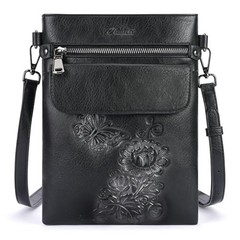 Small Crossbody Purse for Women, Vegan Leather Multi Pocket Bag with Black