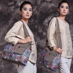 boho series Large capacity canvas Personalized printing crossbody Dark Gray