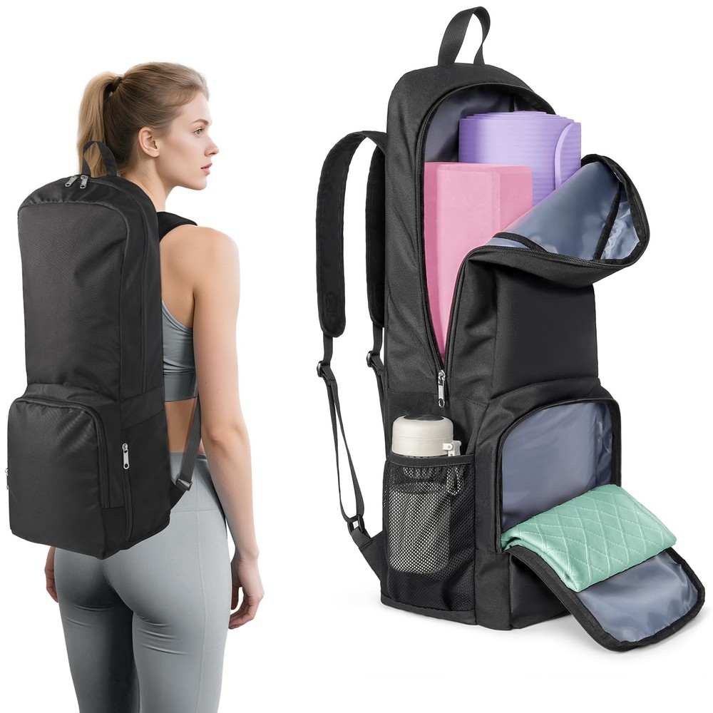 Yoga Mat Bag Carrier Zipper Closure Multi Functional Essential Pockets Exerci