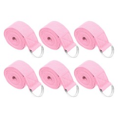 6Pcs 8 Feet Cotton Yoga Strap Belt Stretch Bands with D-Ring Buckle, Pink
