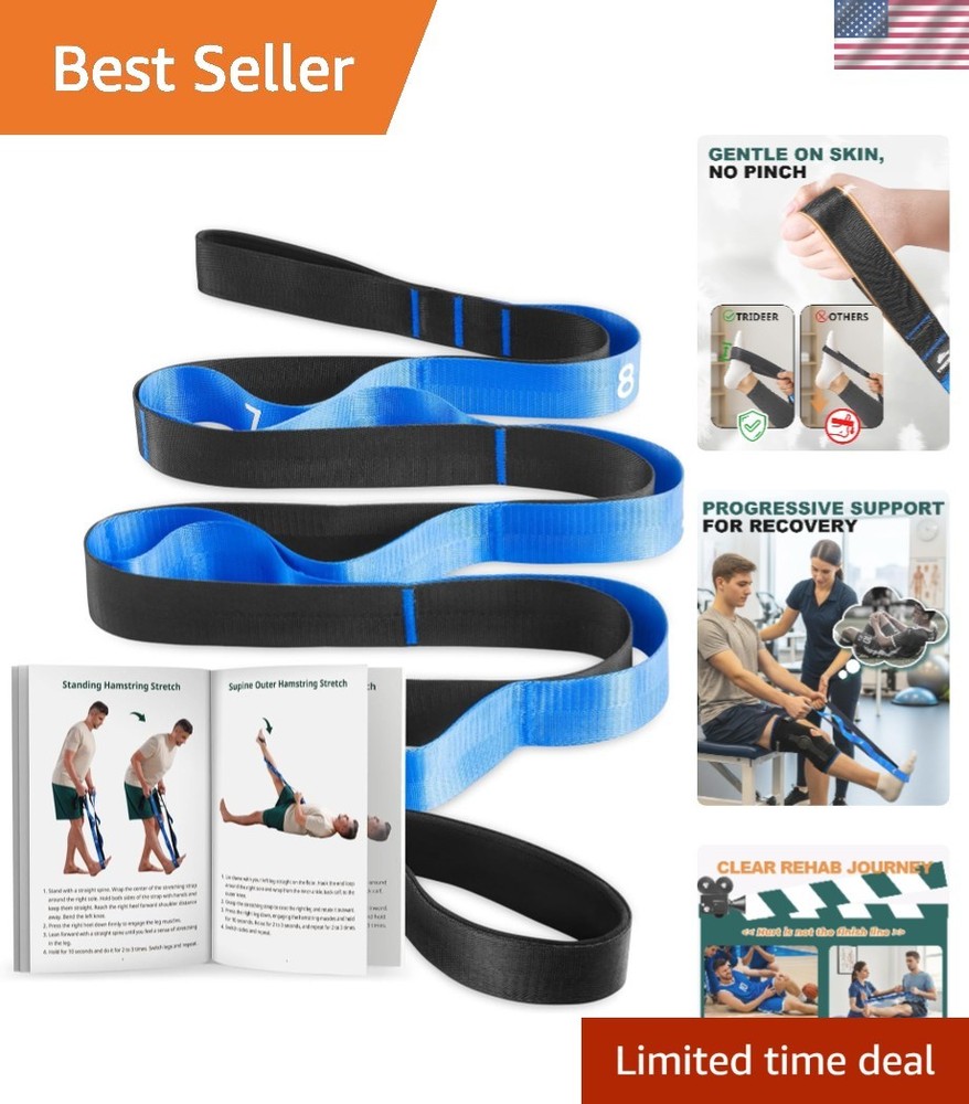 Durable Non-Elastic Yoga Strap with 10 Loops for Effective Stretching & Mobility
