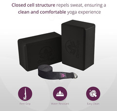 Blocks & Strap – Lighweight Foam Yoga Blocks 2 Pack with 8Ft Cotton Yoga Strap S