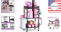 Versatile Exercise Equipment Organizer with Lockable Design and Removable Hooks
