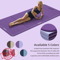 HAHE Extra Wide Folding Exercise Mat 75″x40″x0.4″ TPE Fitness Mat, High Densi…