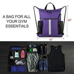 Drawstring Backpack Sports Gym Bag Purple Drawstring With Shoe Compartment