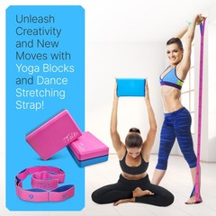 Yoga Blocks 2 Pack with Strap & Guide – Pink/Blue & Stretch Band Pink