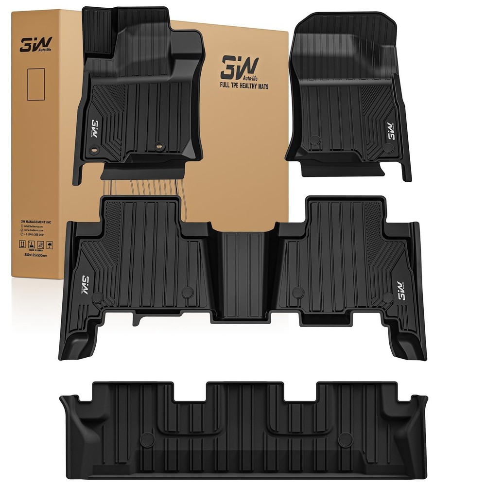 3W Floor Mats for Lexus GX460 2014-2023 (only for 7 seat), TPE All Weather Cu…
