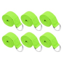 6Pcs 6 Feet Cotton Yoga Strap Belt Stretch Bands with D-Ring Buckle, Lime Green