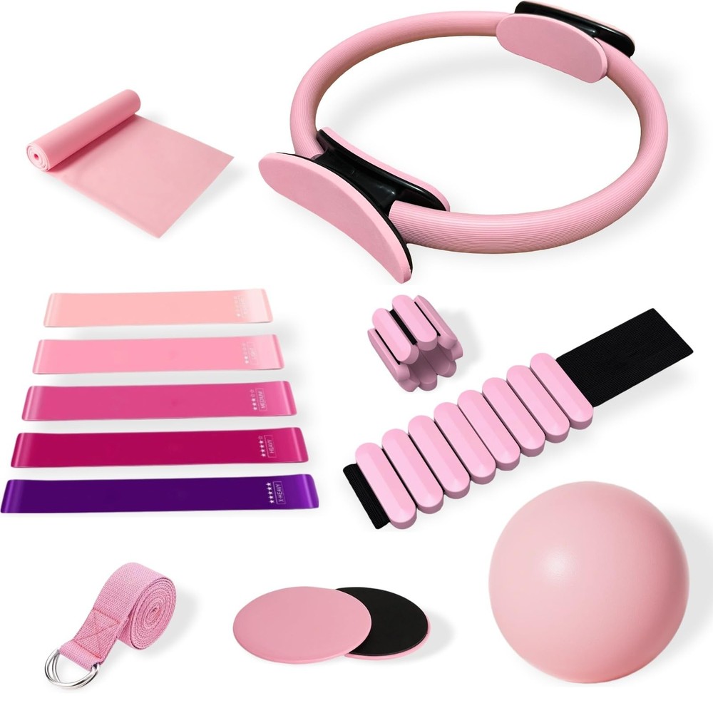 Pilates Equipment Kit for Home Workout,Pilates Ring and Ball pink