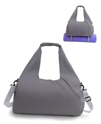 Gym Bag for Women with Shoe Compartment Yoga Mat Bag with Wet Pocket Dark Gray
