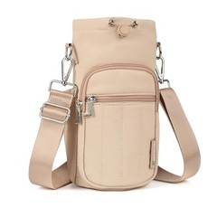 Water Bottle Holder Bag with Adjustable Strap, Insulated Bottle Carrier Camel