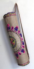 New Yoga Mat Carrier Handmade Yoga Bags, Floral Embroidered Jute Yoga Mat Bag